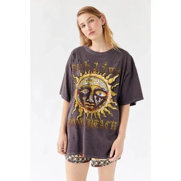 Urban Outfitters Women's X Sublime Distressed Oversized Tee T-Shirt Dress Brown - Picture 2 of 2